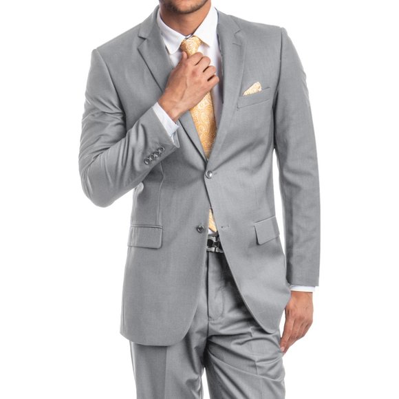Mens 2pc Modern Fit Suit Notch Lapel, Light Grey - Picture 3 of 3